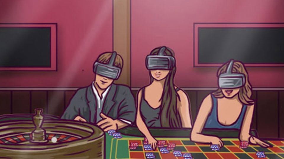 Personnes autour d'une table de roulette portant des lunettes VR